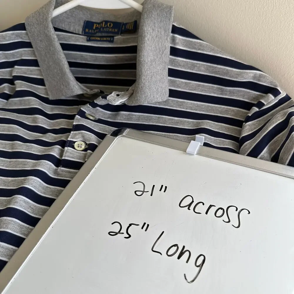 POLO Ralph Lauren Custom Slim Fit Stripe Short Sleeve Shirt Men's LARGE Grey - Picture 10 of 10